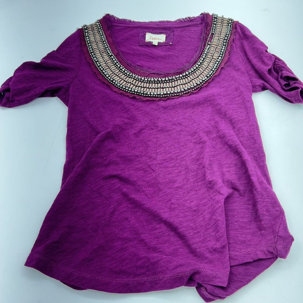 Anthropologie Deletta Beaded Scoop Neck Tee Purple Size XS - Picture 1 of 6